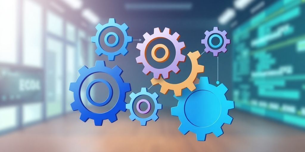 Illustrative gears representing continuous integration and deployment process.