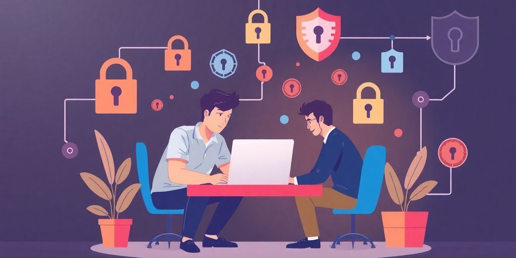 Developers focus on security in a collaborative workspace.