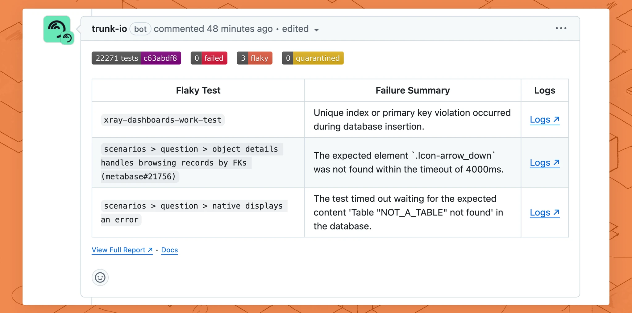 Metabase flaky test comment