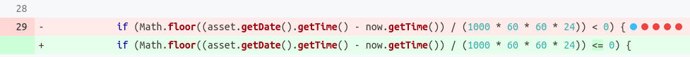 Image Surviving mutation changing < operator to <= operator in line 29.