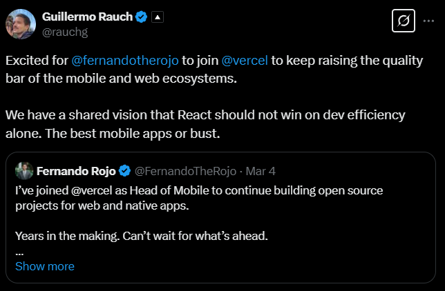 Vercel is Investing in Mobile with React Native