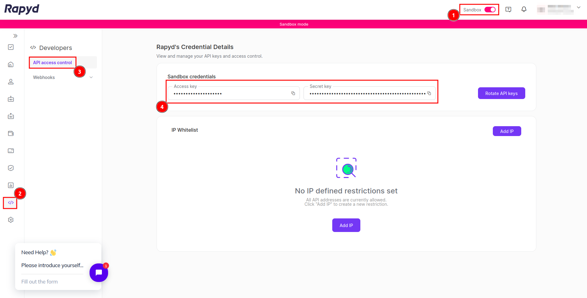 Obtaining credentials from the Rapyd Client Portal