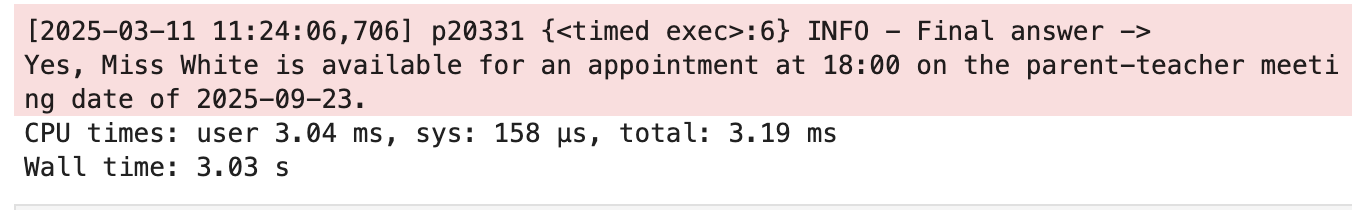 Image showing the response from the application