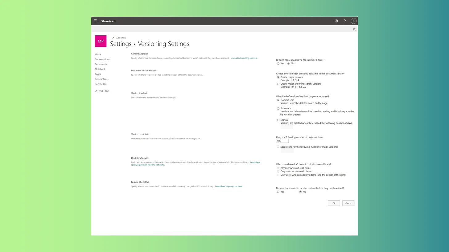 Updating Versioning Settings via SharePoint Document Library