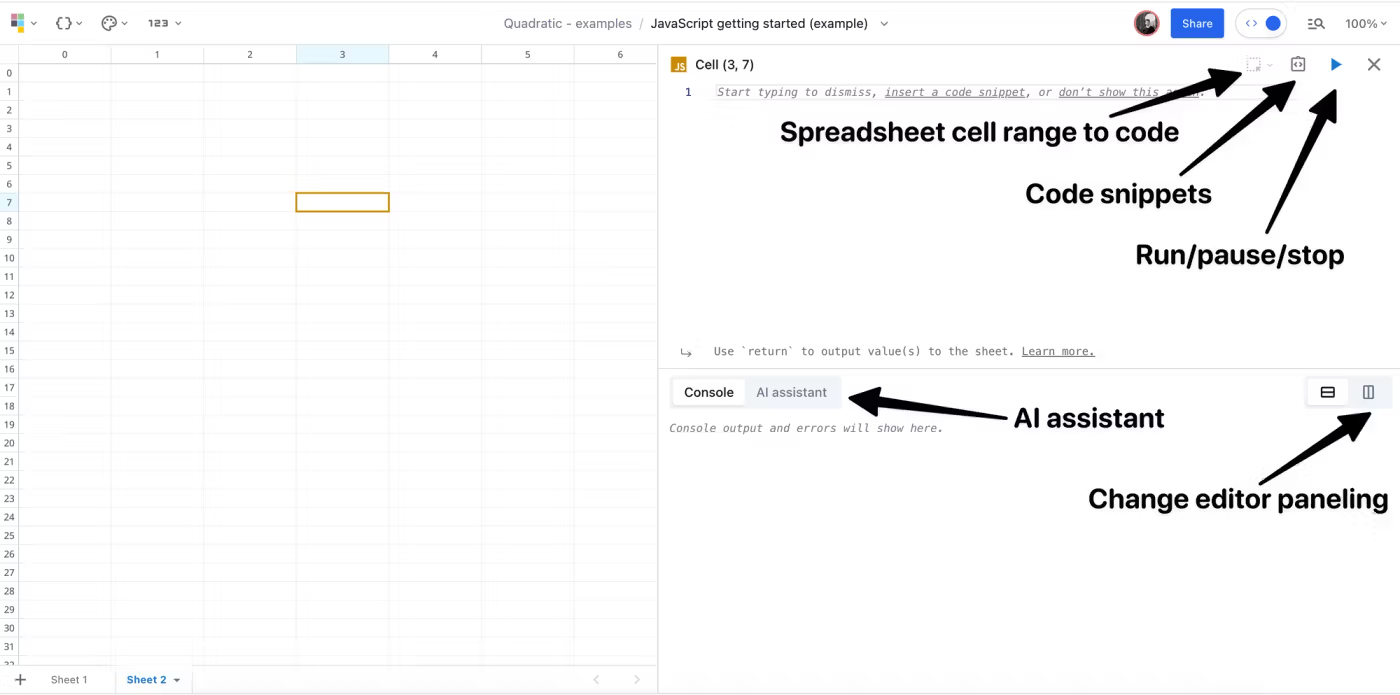Showing buttons in Quadratic code chat