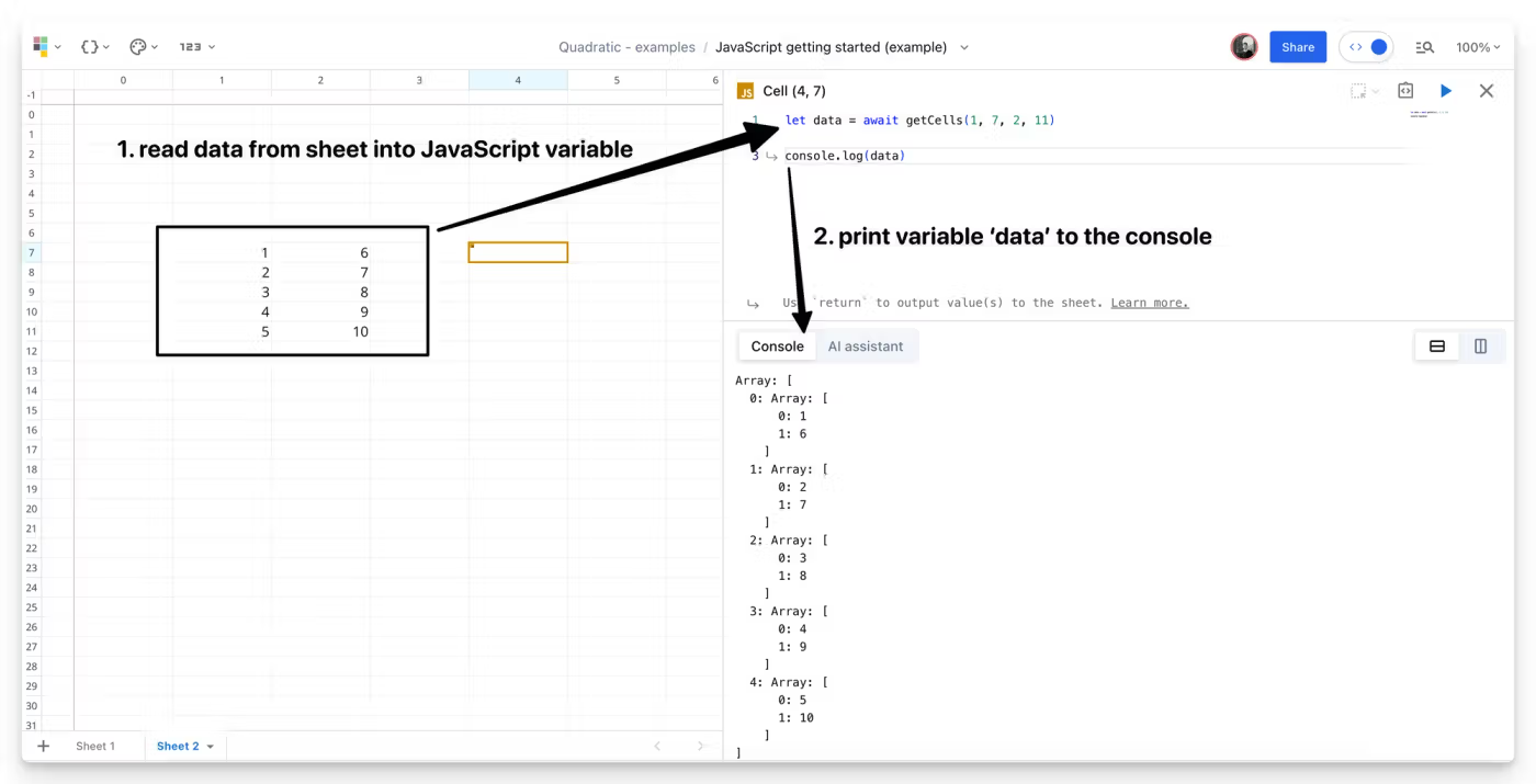 Reading data from sheet and printing it to the console