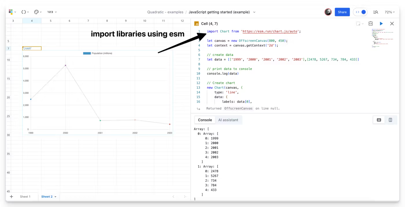 Import libraries using esm