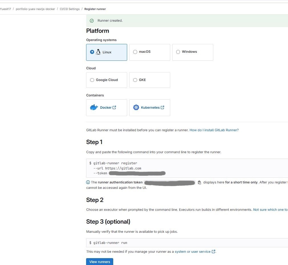 new runner in gitlab token