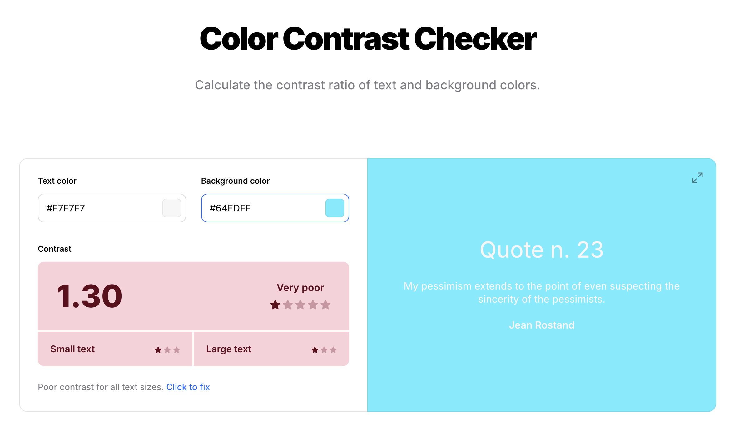 Contrast Checker for Baby Blue and Light Gray colors. Shows a 1.30 contrast score