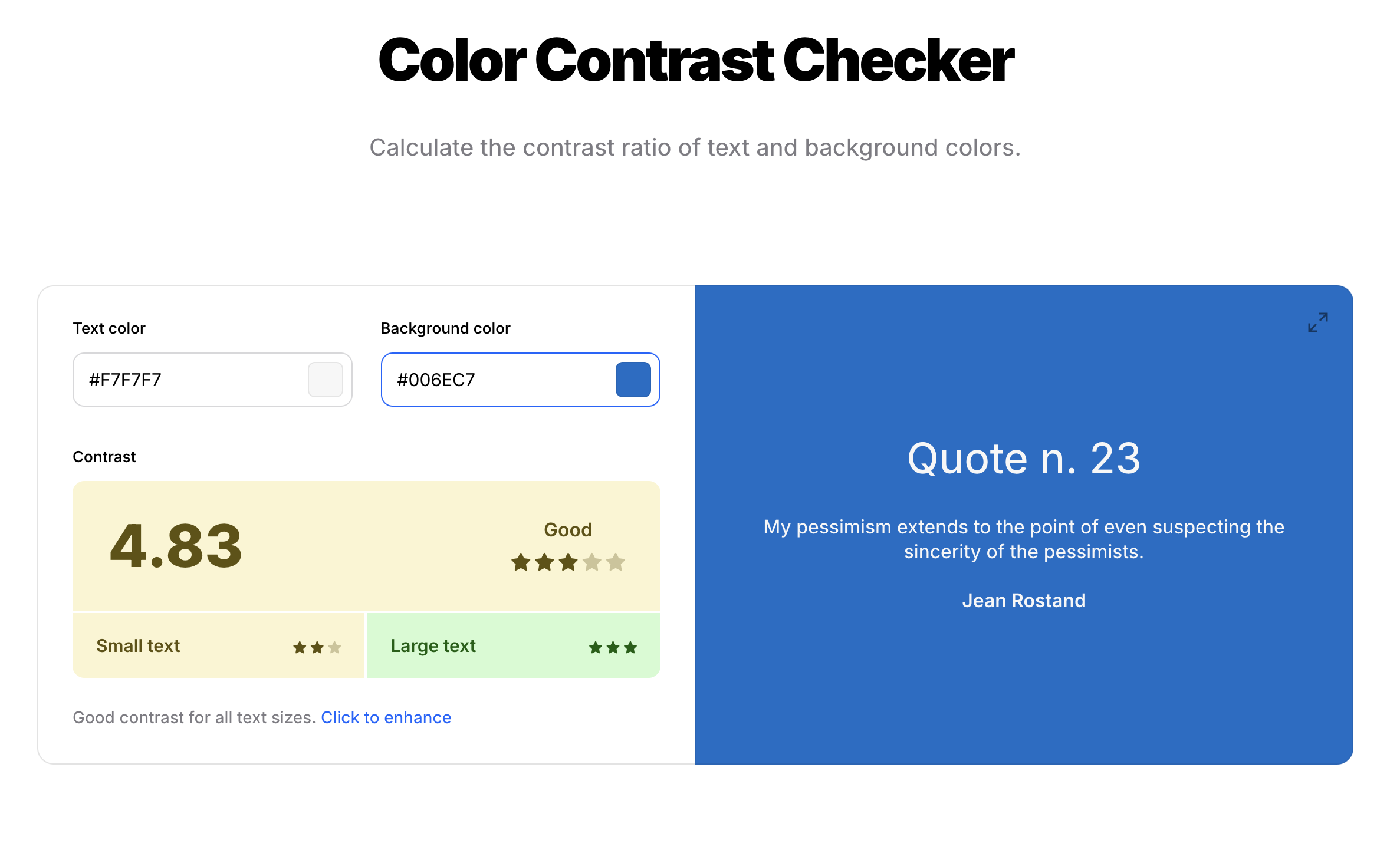 Contrast Checker for Baby Blue and Light Gray colors. Shows a 4.83 contrast score