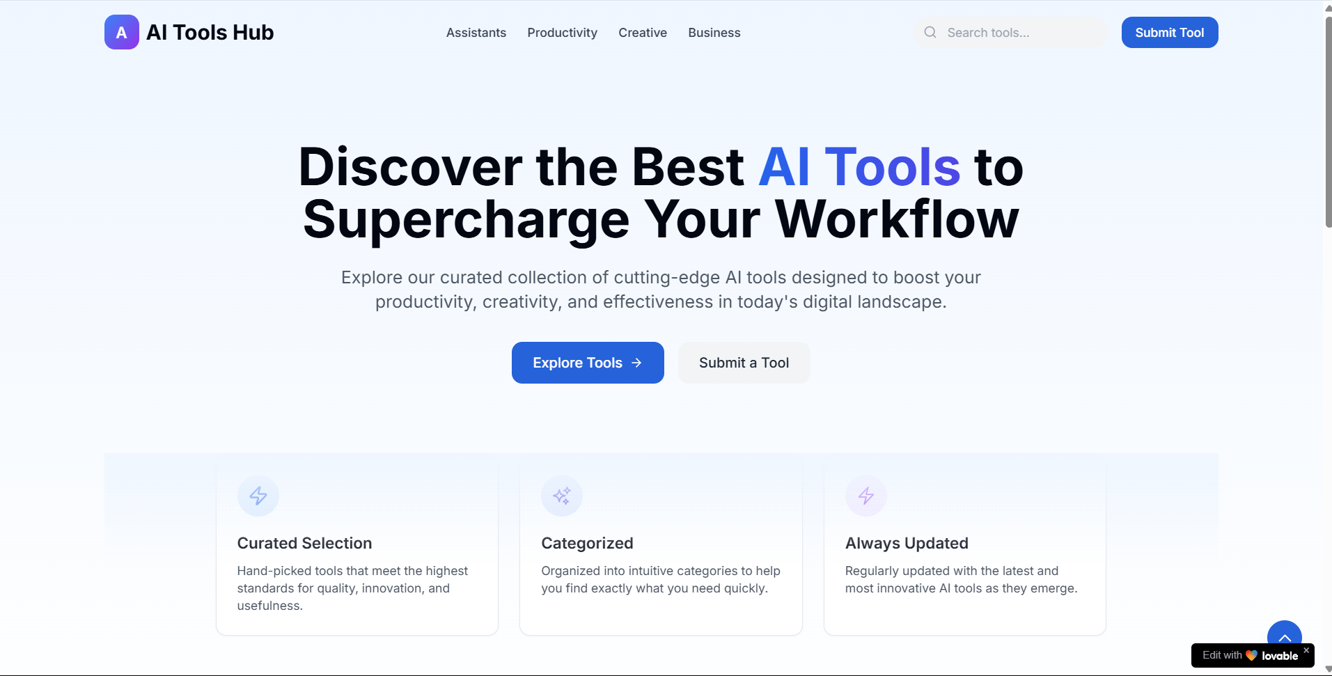 homepage of AI directory