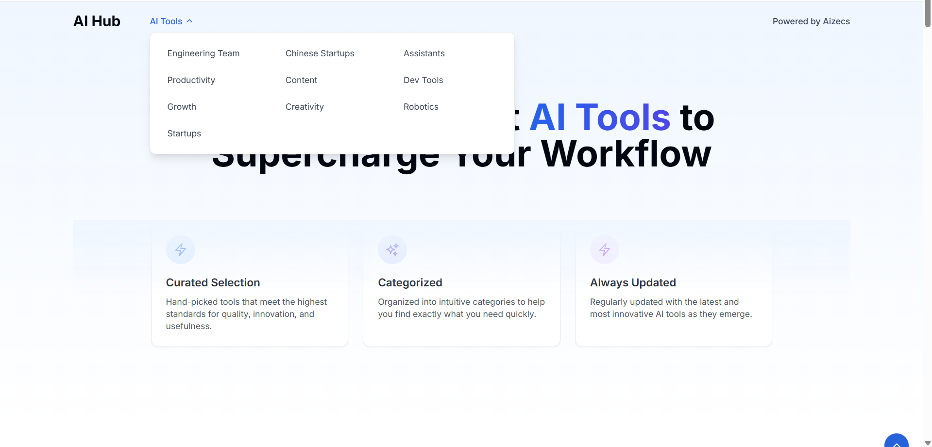 hero section of ai directory