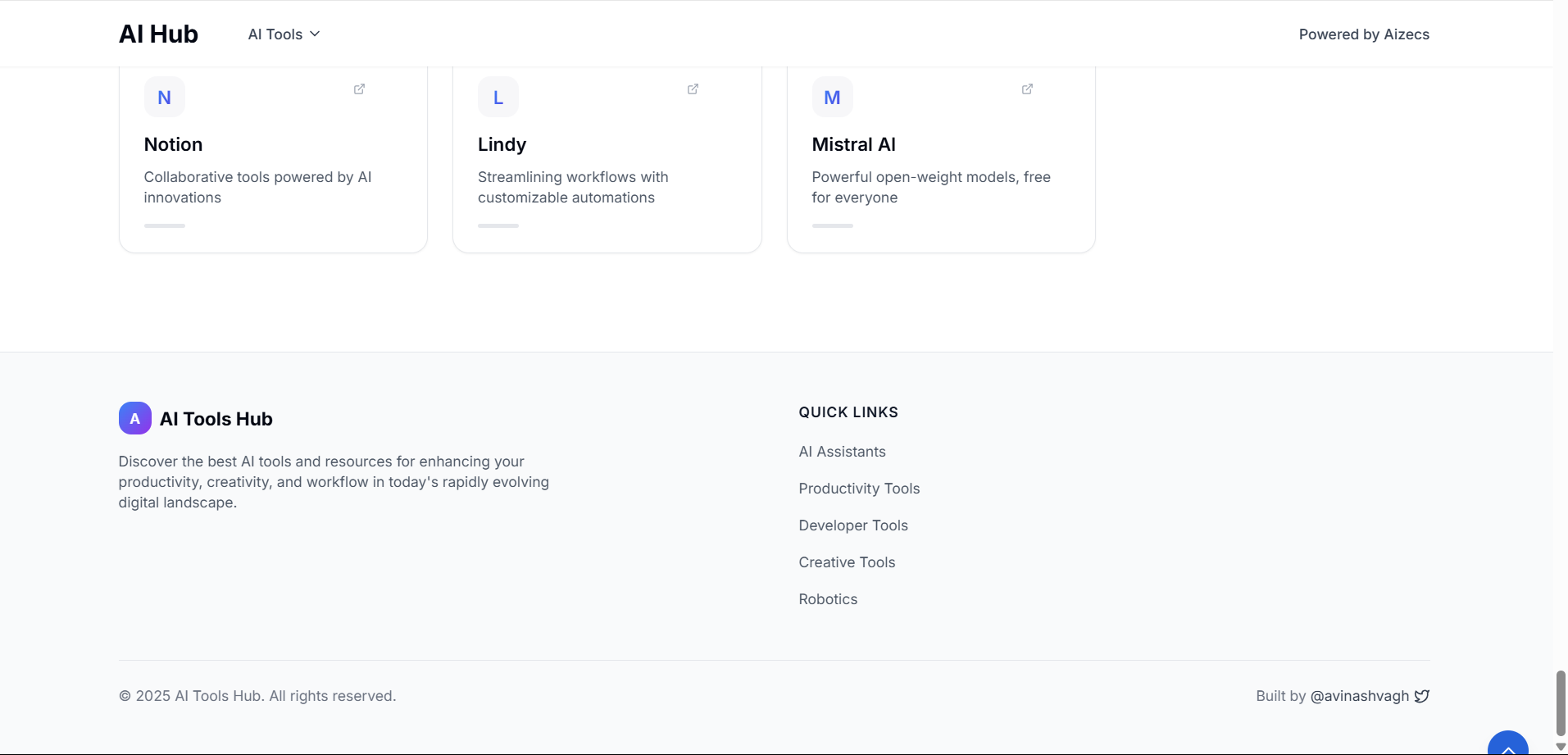 footer section of AI directory