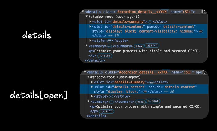 A comparison between closed and open details elements, showing that the closed details has a 