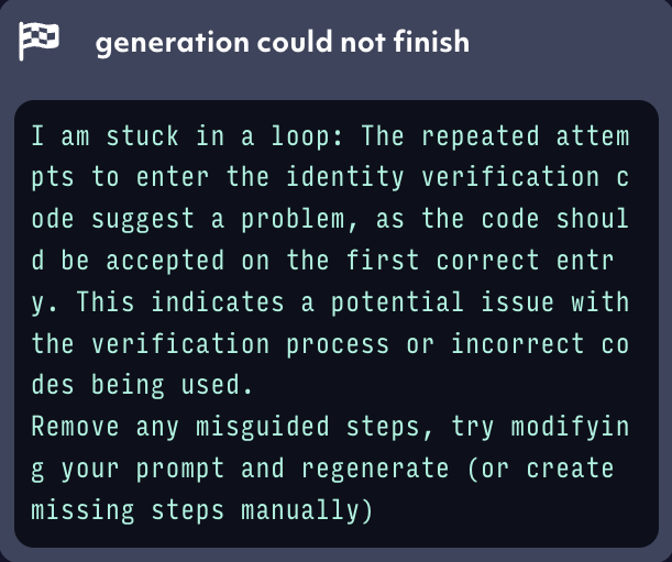 screenshot of a AI agent notification asking for help