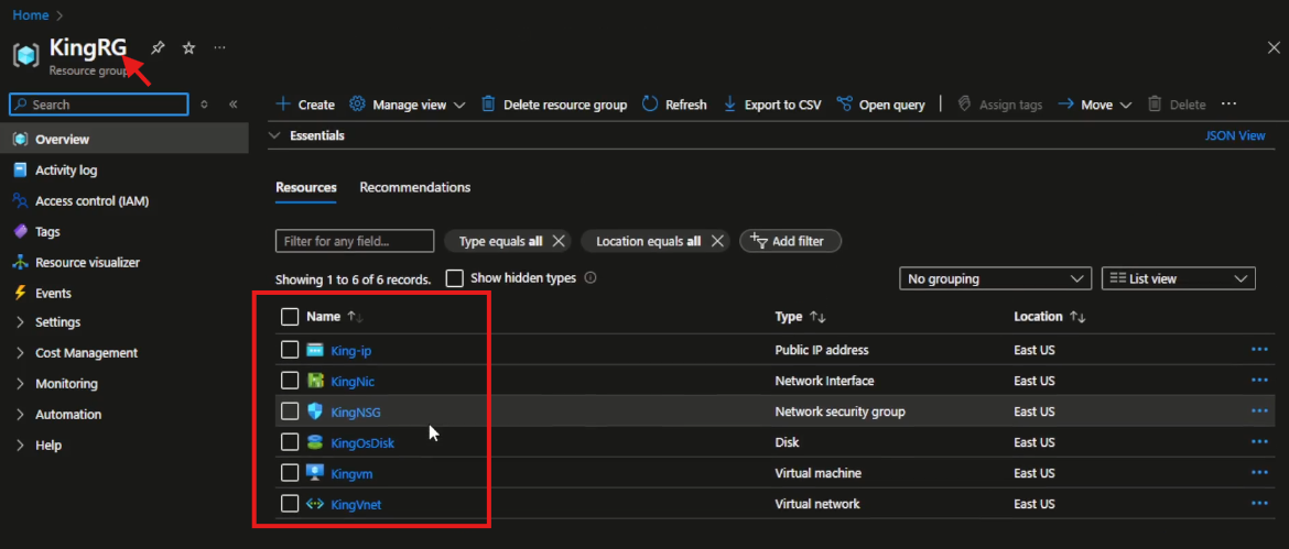 Azure console Image description