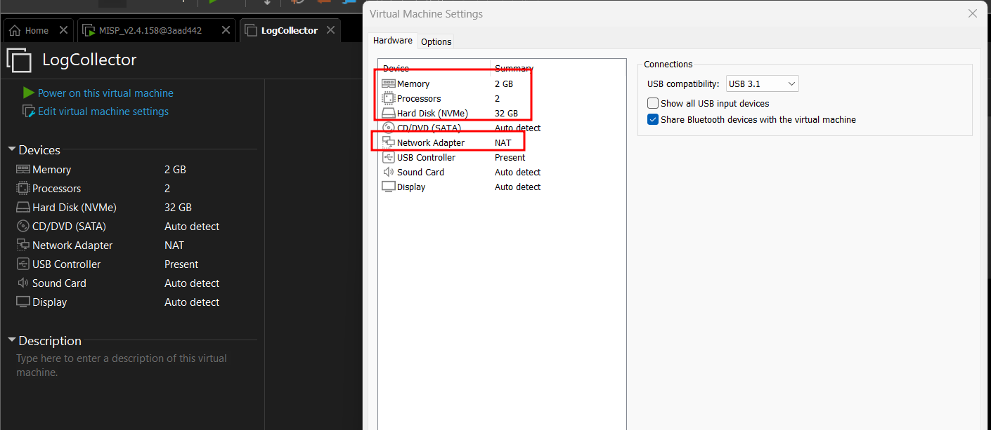 Virtual Machine settings