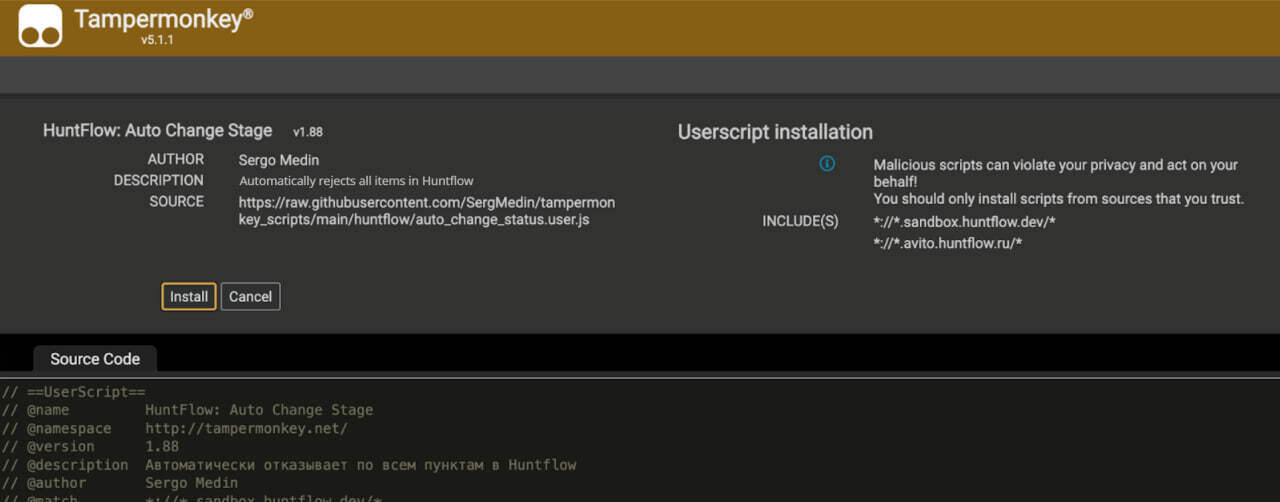 Example of Installing a TamperMonkey Script