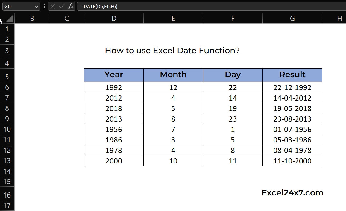 Excel Date Function