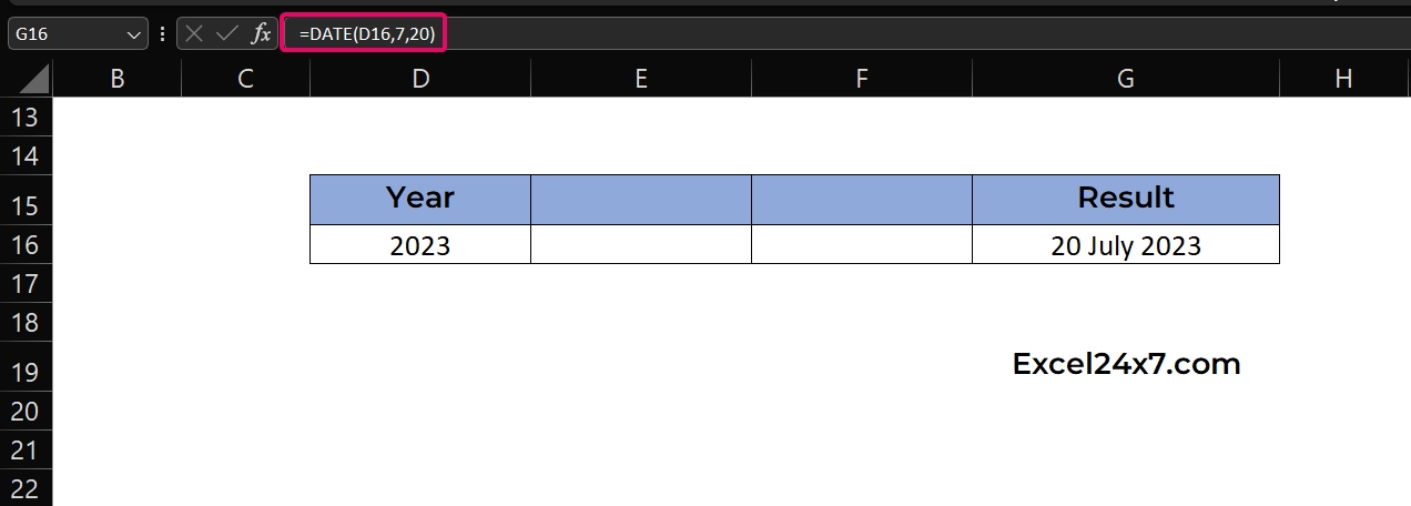 Date Function example using cell reference