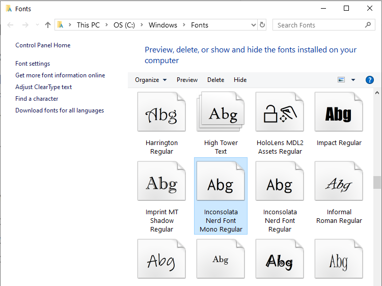 Verifying the installed font