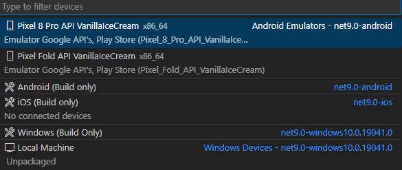 .NET MAUI Debug Target