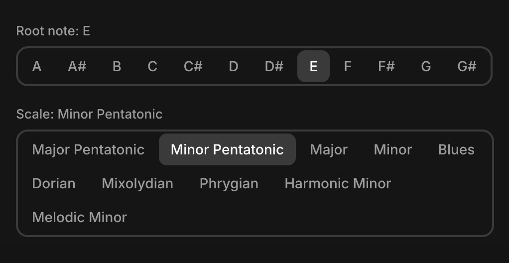 Select Root Note and Scale Type