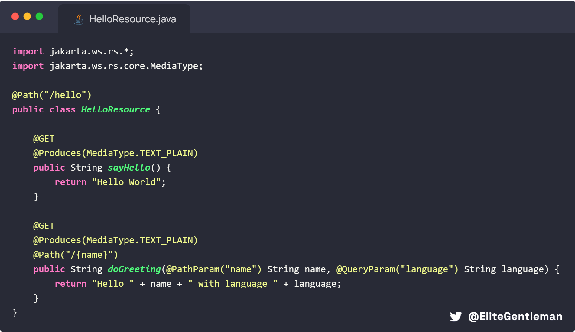Hello world example with Jakarta RESTful Web Service.