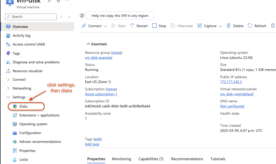 Click settings, then disks