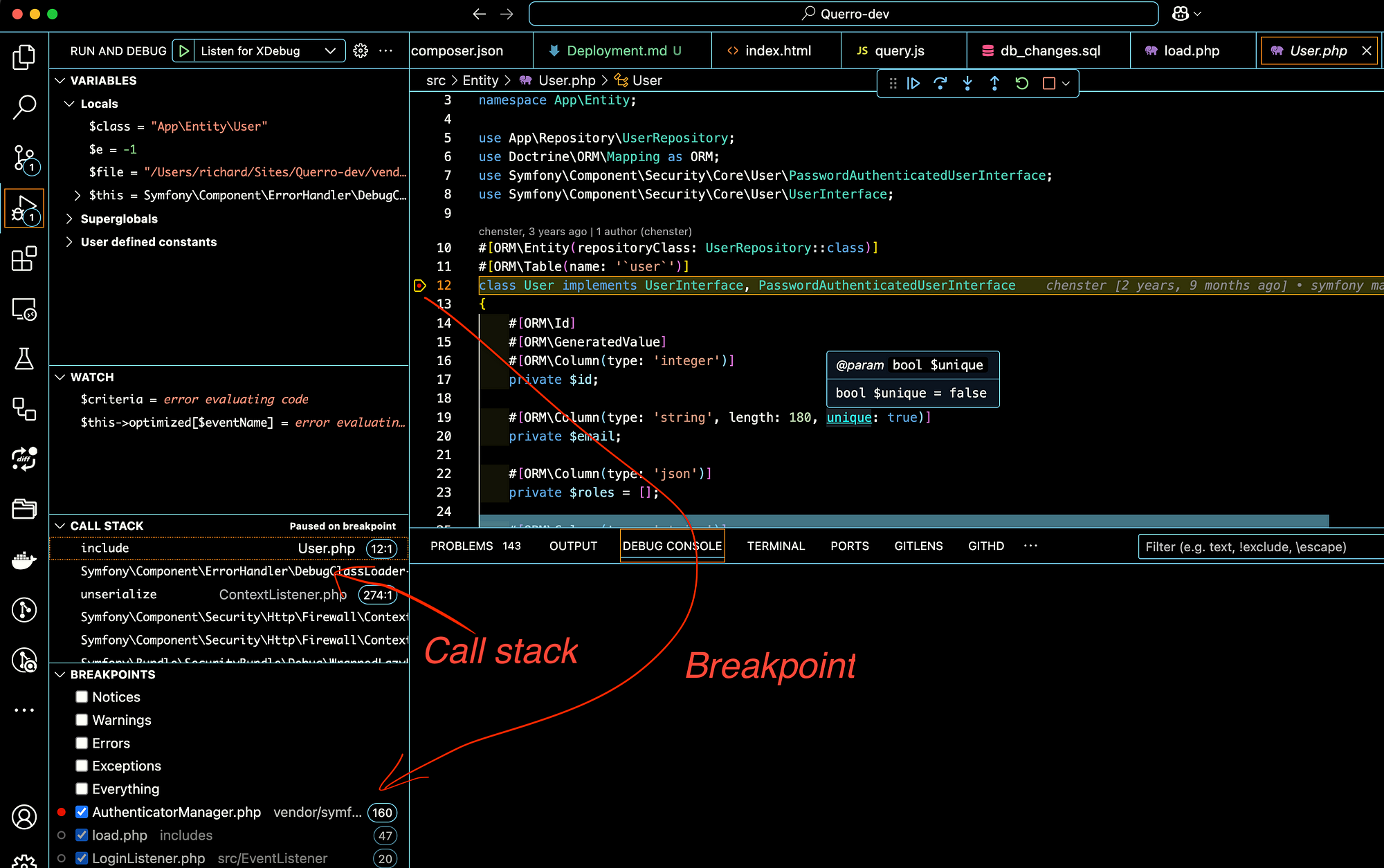 PHP XDebug breakpoint